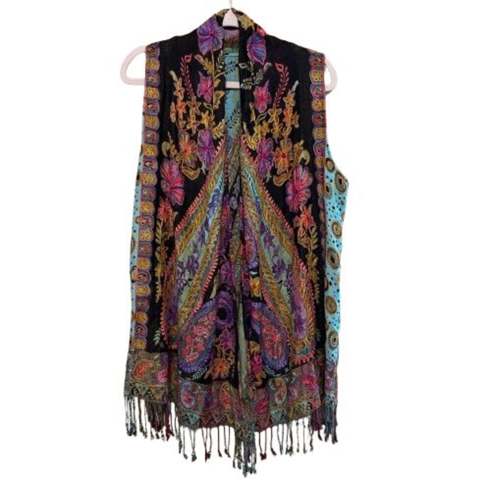 Patterns Bay Open Front Sleeveless Kimono Wrap One Size Embroidered Floral Boho